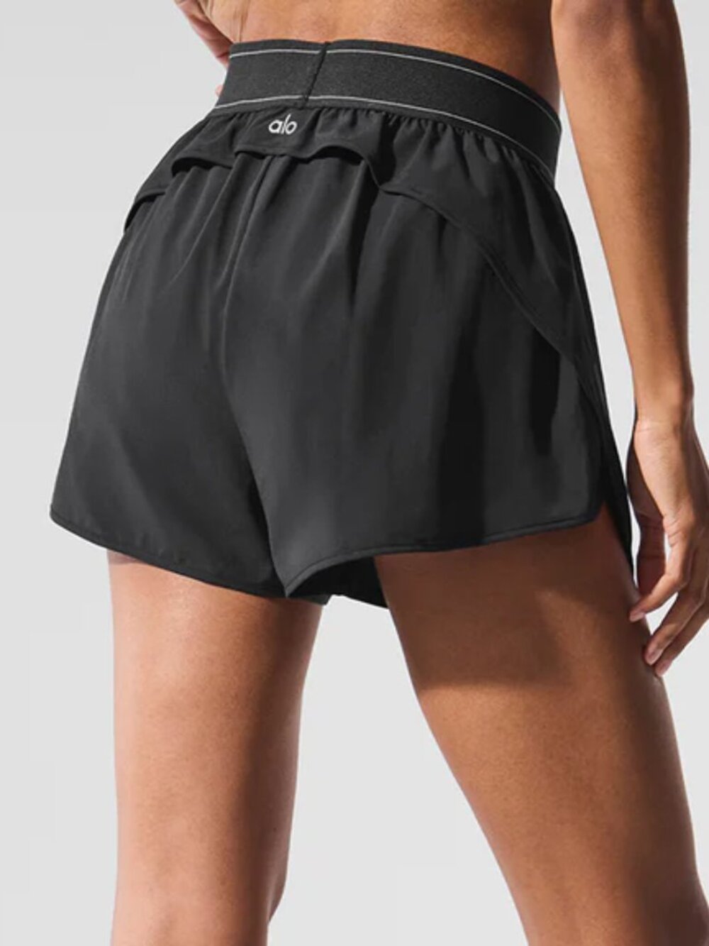ALO Yoga MatchPoint Black Athletic Shorts with Elastic Logo Waistband - Picture 7 of 8